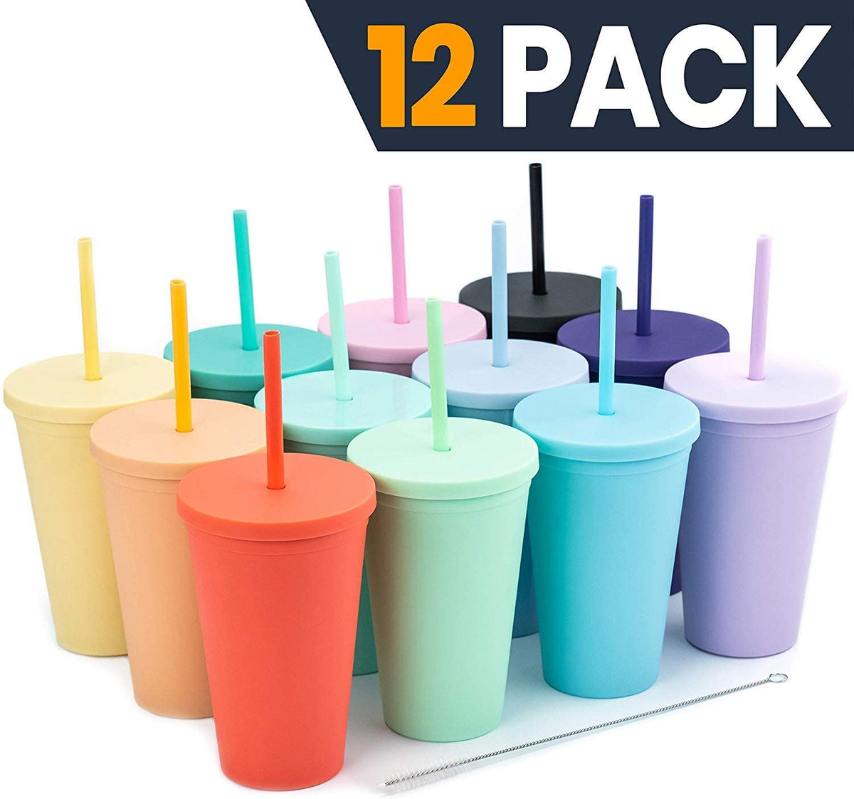 STRATA CUPS Multicolor Skinny Tumblers with Lids and Straws (12 pack) -  16oz