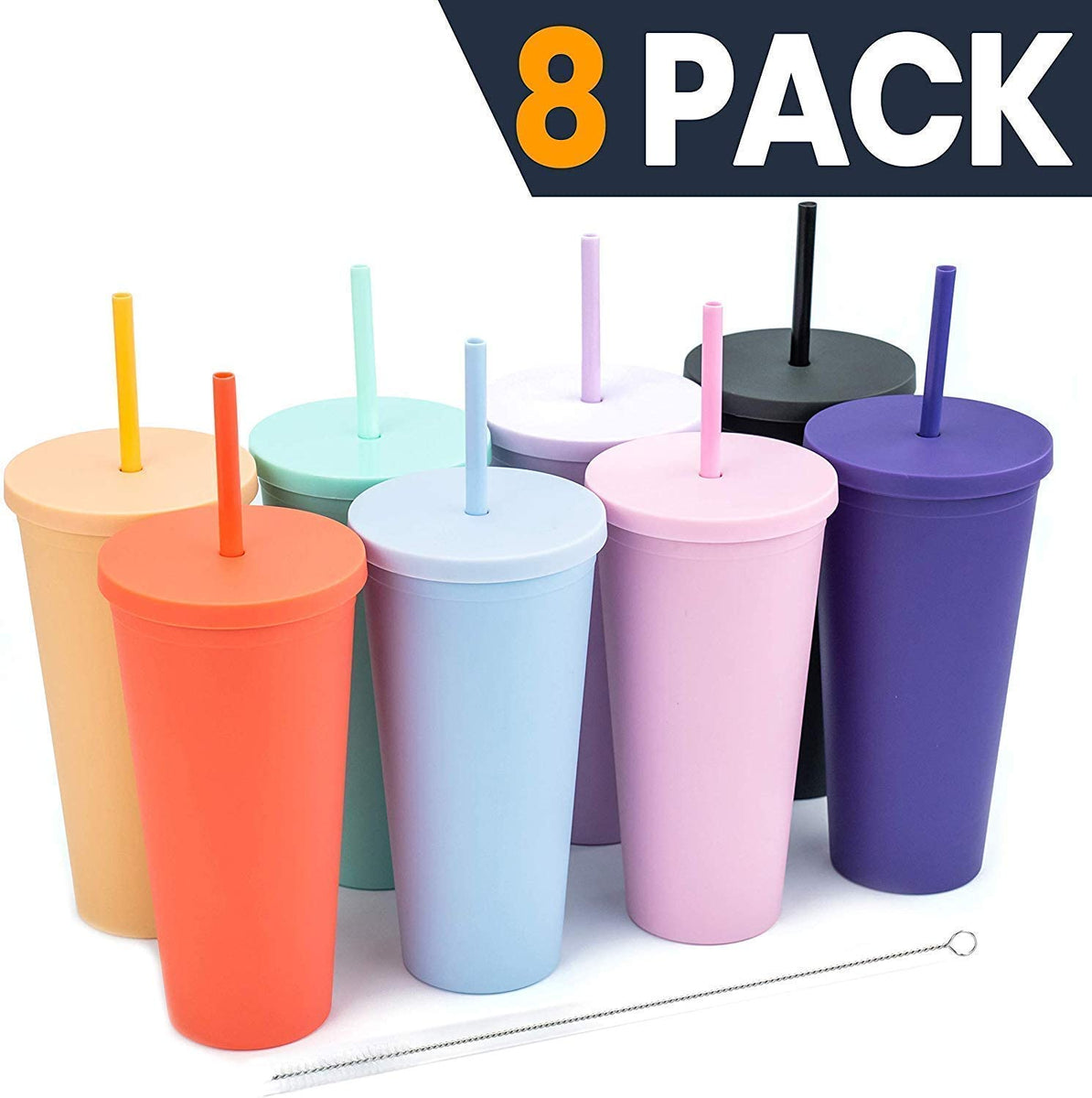 STRATA CUPS SKINNY TUMBLERS 12 Clear Acrylic Tumblers with Lids and Straws