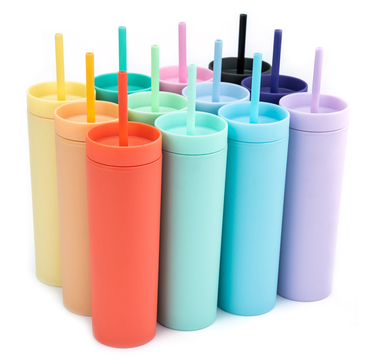 STRATA CUPS Multicolor Skinny Tumblers with Lids and Straws (4 pack) - 16oz  Matte Pastel Colored Acr…See more STRATA CUPS Multicolor Skinny Tumblers