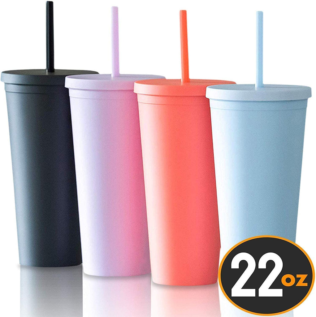 Blank Skinny Tumblers 16oz Colored Pastel Acrylic Matte Plastic Cups in  Bulk With Lids and Straws, Cleaning Brush DIY Customizable purple 