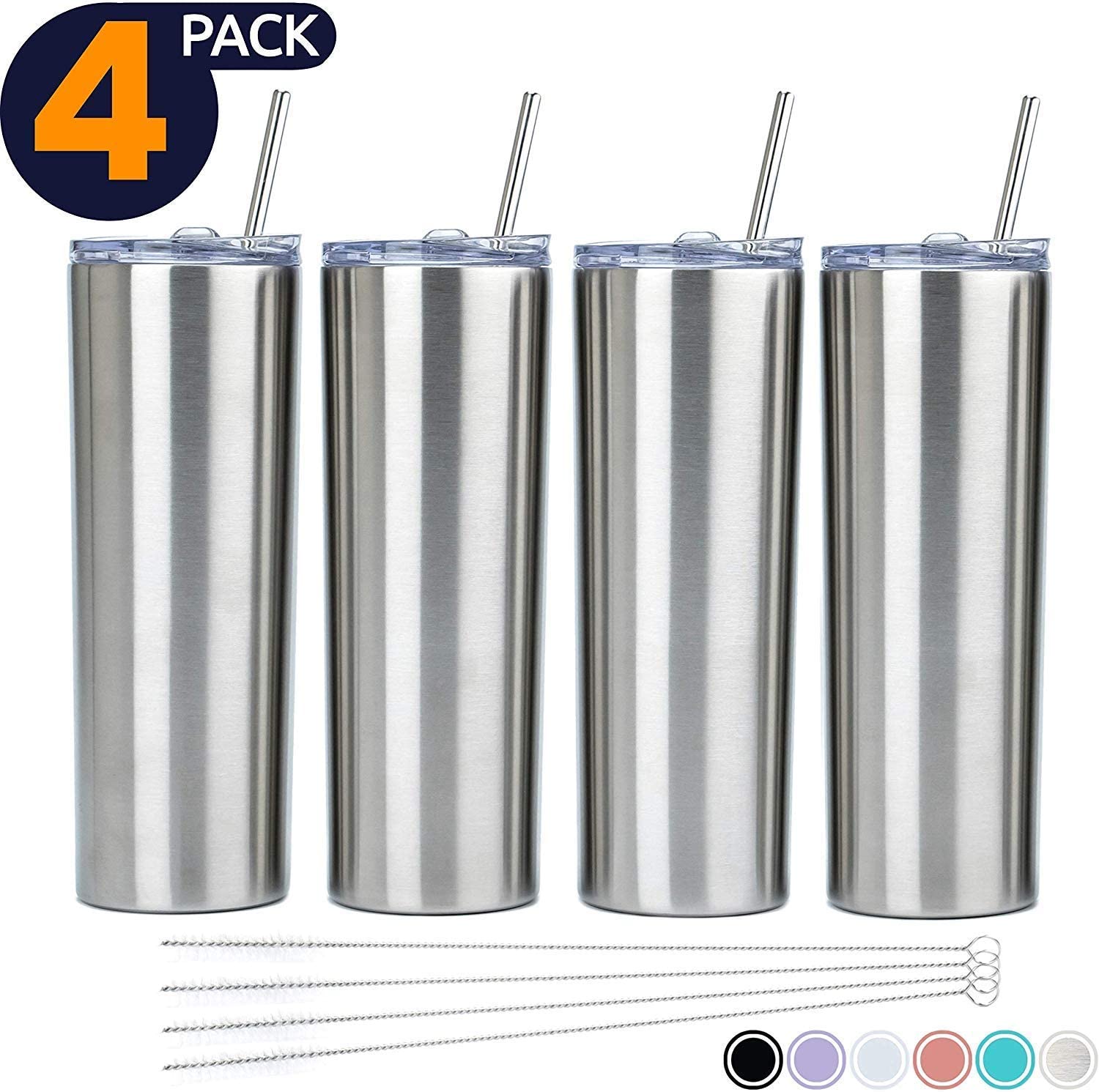 STRATA CUPS Silver Skinny Tumbler with Lid and Straw (4 Pack) - 20 Oz  Double Wall Insulated Stainles…See more STRATA CUPS Silver Skinny Tumbler  with