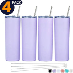 Bulk Skinny Tumblers 4 Pack, 16 oz Matte Double Wall Acrylic Plastic Slim  Insulated Tumbler with Lid and Straw for Hot and Cold Drinks