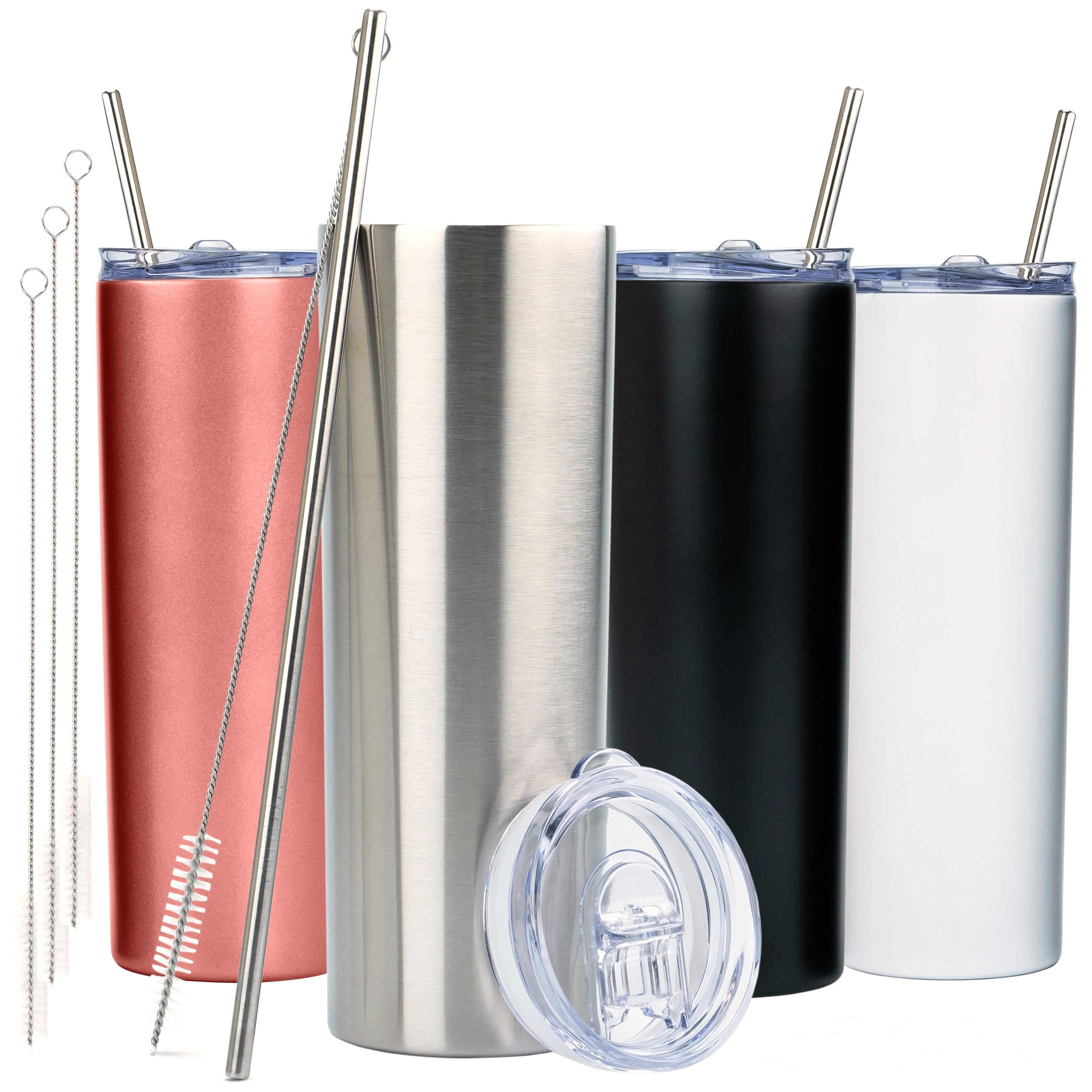  STRATA CUPS 12 Colored Skinny Clear Tumbler with Lids and  Straws
